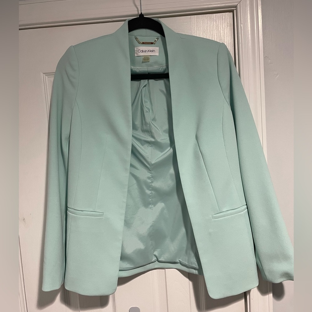 Calvin Klein Light Mint Open-Front Women's Blazer